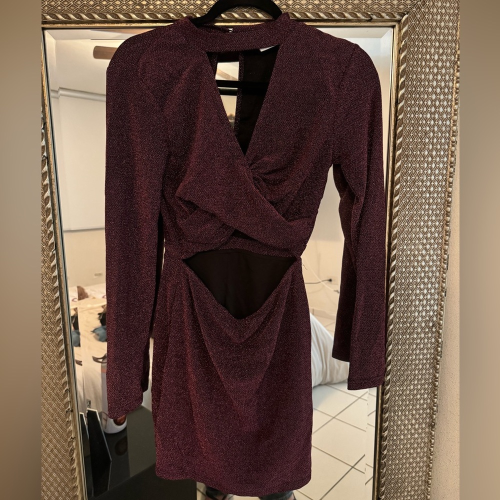 Glitter Deep Burgundy Long Sleeve Dress